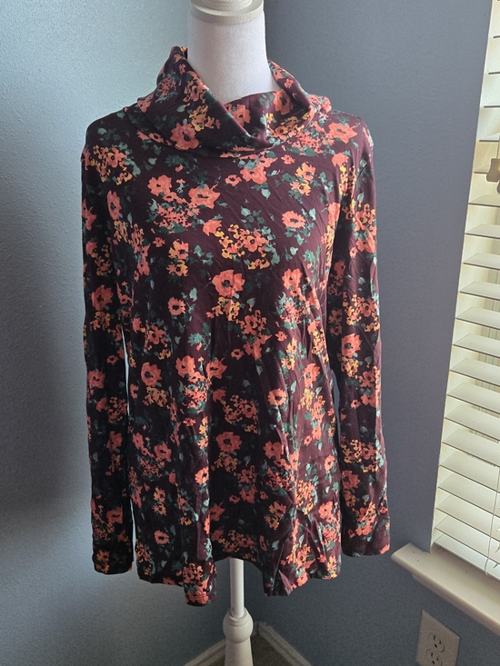 L.L. Bean Tops - L.L.Bean Maroon Floral Cowl Neck Top